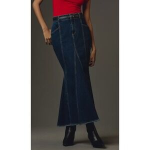 Pilcro‎ Anthropologie Pilcro Fluted Denim Maxi Skirt Dark Wash Mermaid Size 0